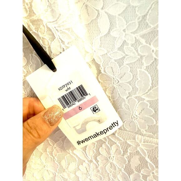 NWT Kenzie white sleeveless asymmetric midi dress,  White floral lace Size 6 - Picture 9 of 10